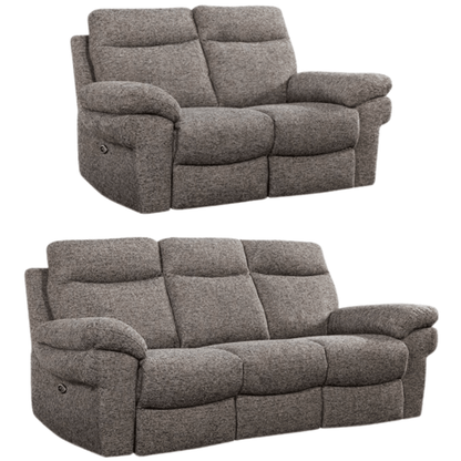 Two gray reclining sofas on a white background