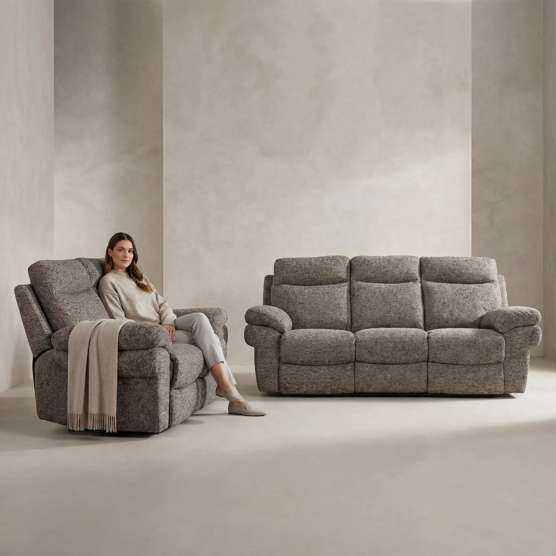 Tanya Brown Fabric Electric Recliner 3+2 Seater Sofa Set - Furniture Instore
