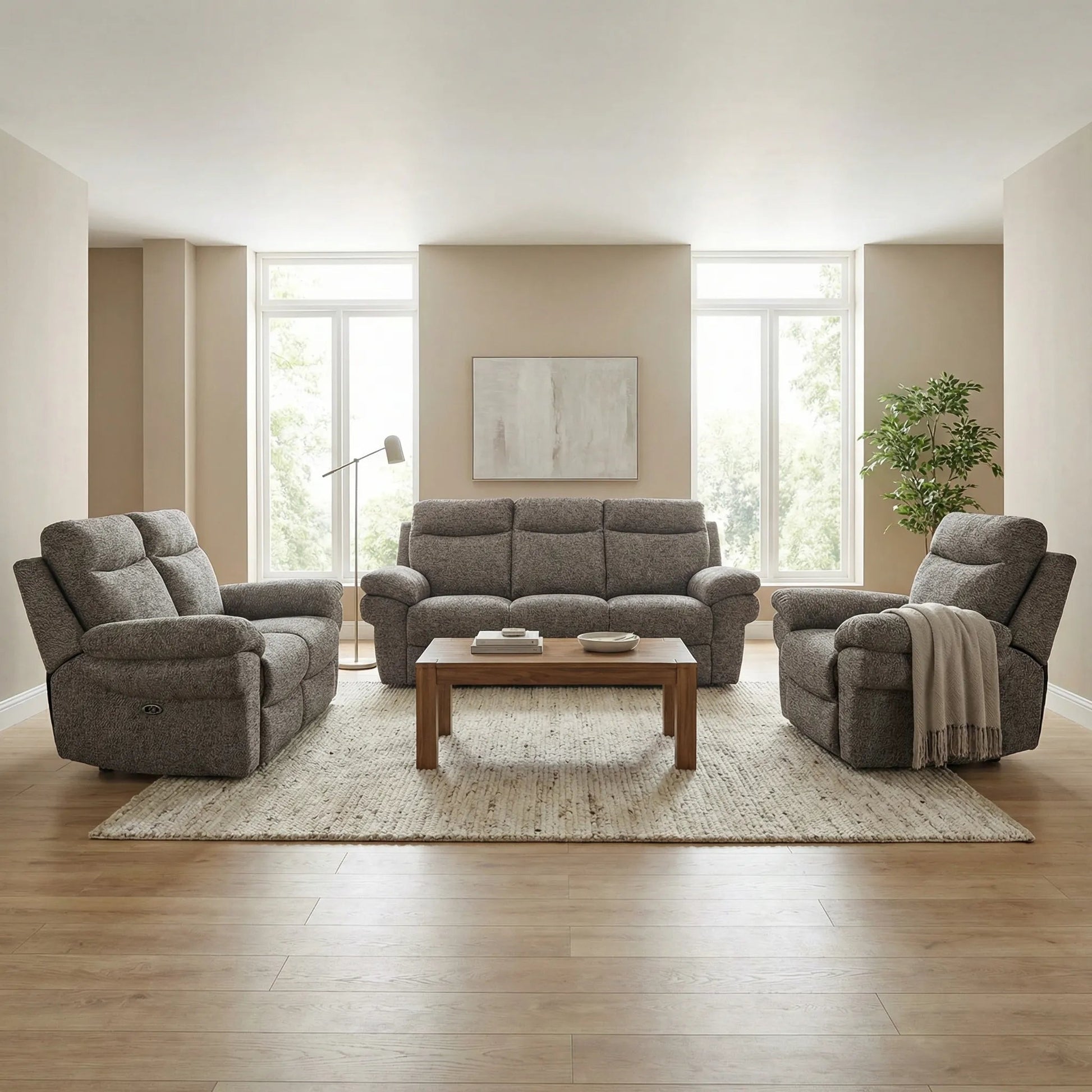 Tanya Brown Fabric Electric Recliner 3+2+1 Seater Sofa Set - Furniture Instore