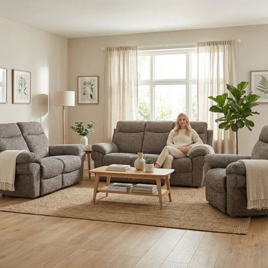 Tanya Brown Fabric Electric Recliner 3+2+1 Seater Sofa Set - Furniture Instore