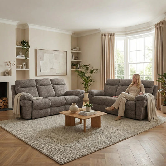 Tanya Brown Fabric Electric Recliner 3+3 Seater Sofa Set - Furniture Instore