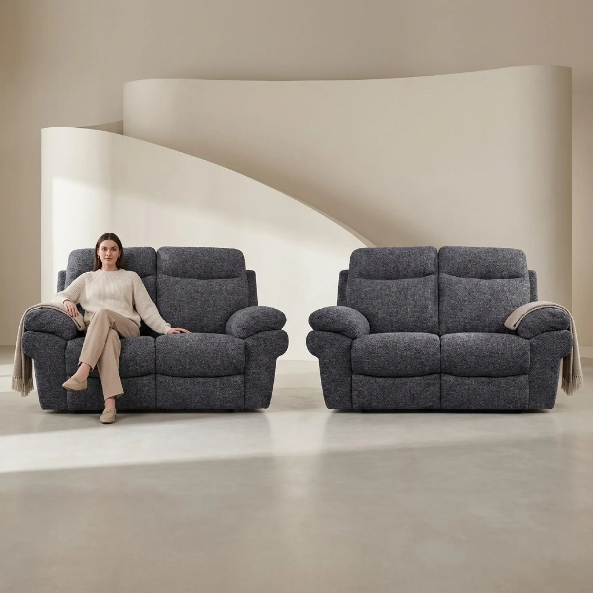 Tanya Grey Fabric Electric Recliner 2+2 Seater Sofa Set - Furniture Instore