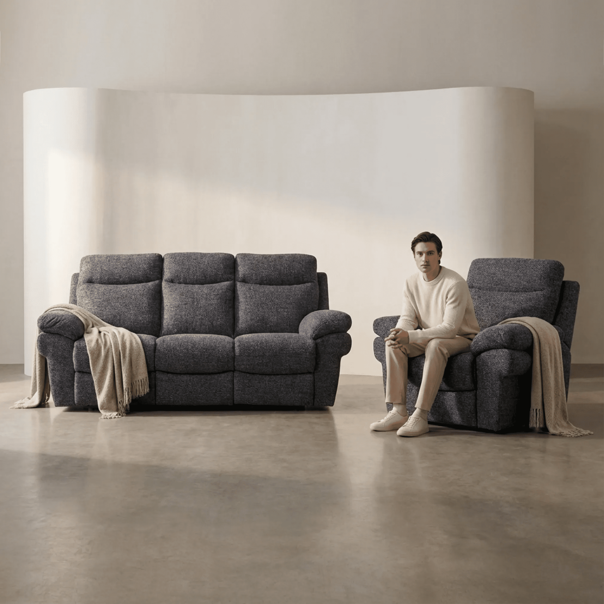 Tanya Grey Fabric Electric Recliner 3+1 Seater Sofa Set - Furniture Instore