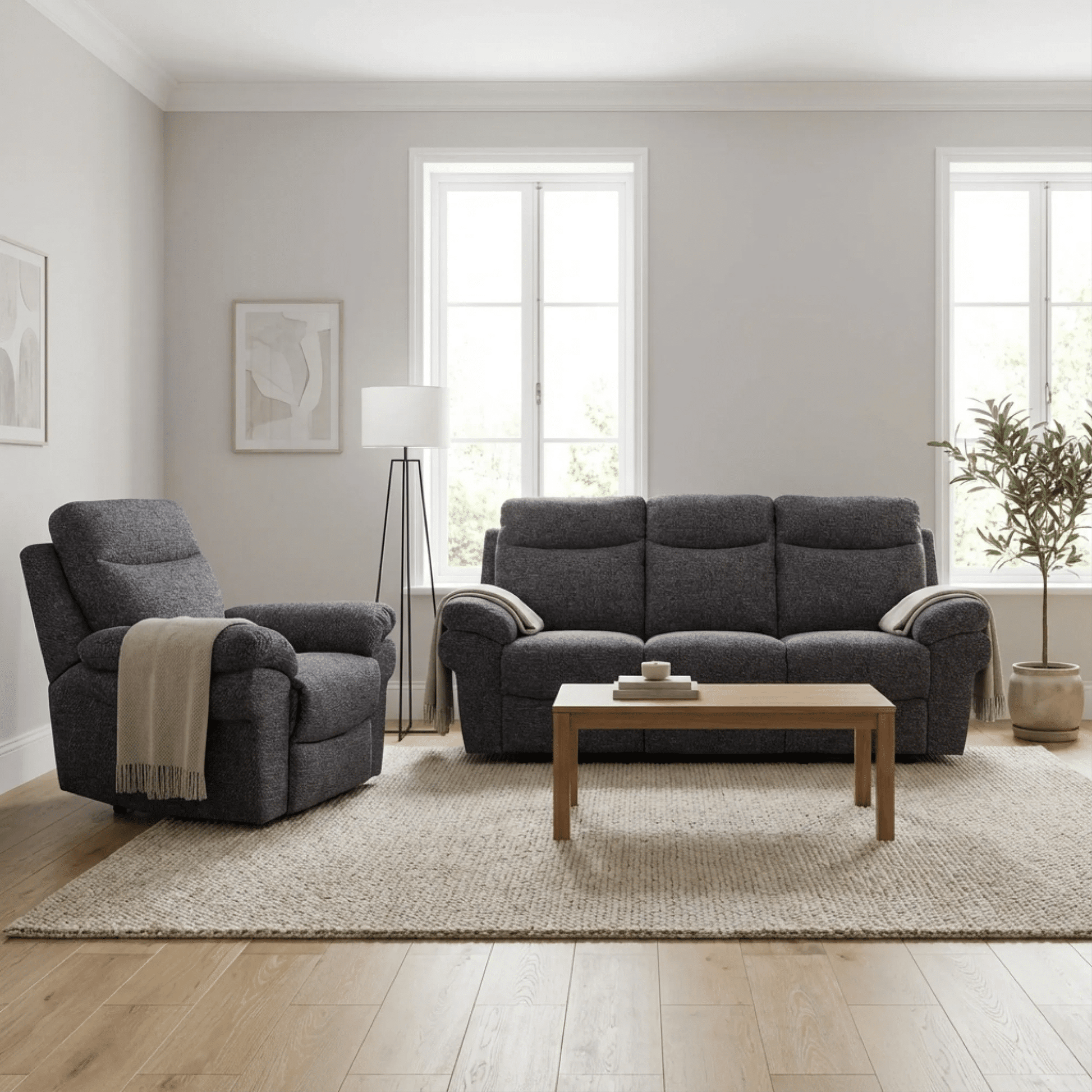 Tanya Grey Fabric Electric Recliner 3+1 Seater Sofa Set - Furniture Instore