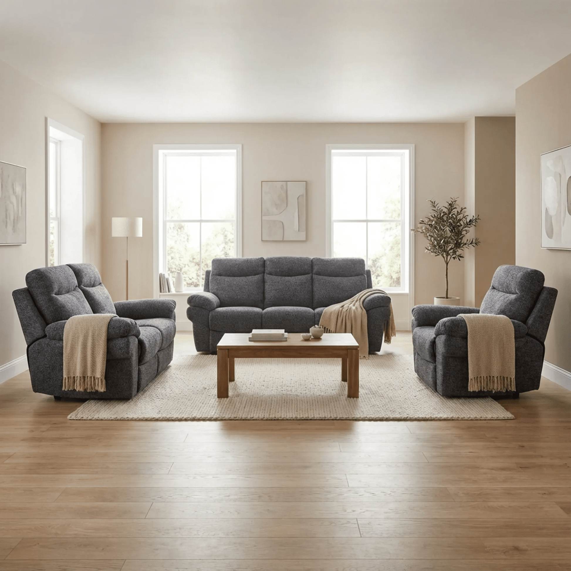 Tanya Grey Fabric Electric Recliner 3+2+1 Seater Sofa Set - Furniture Instore