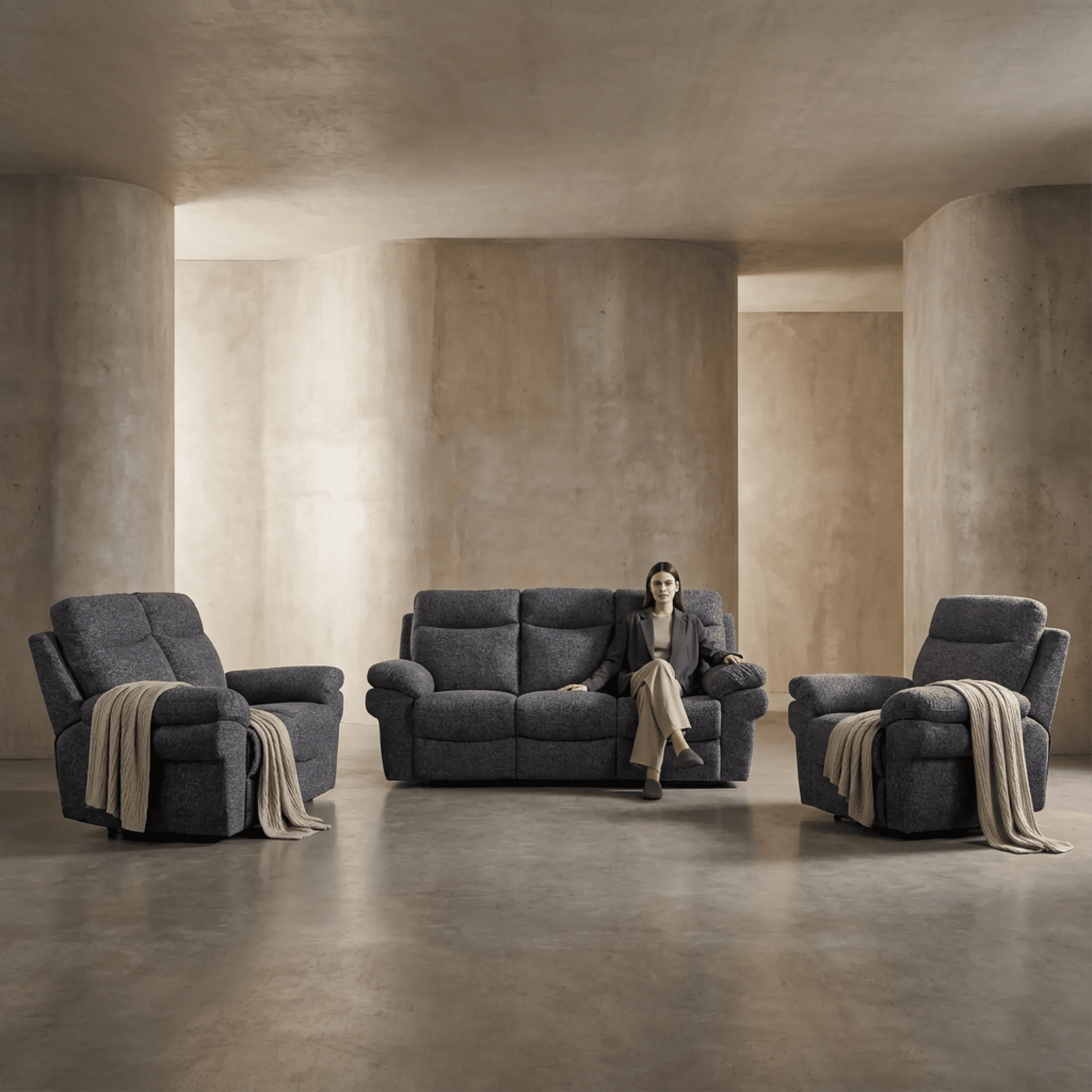 Tanya Grey Fabric Electric Recliner 3+2+1 Seater Sofa Set - Furniture Instore