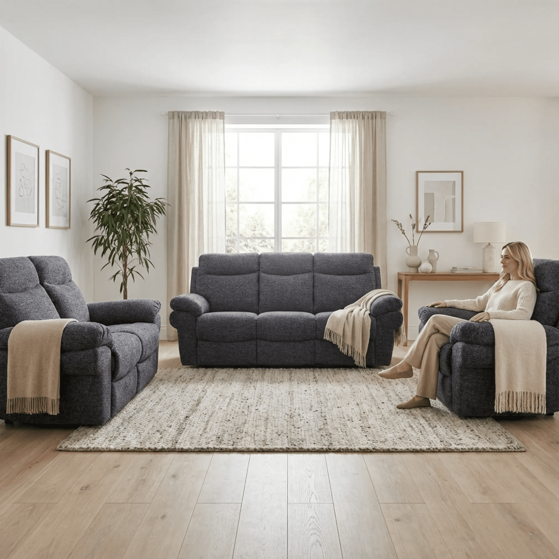 Tanya Grey Fabric Electric Recliner 3+2+1 Seater Sofa Set - Furniture Instore