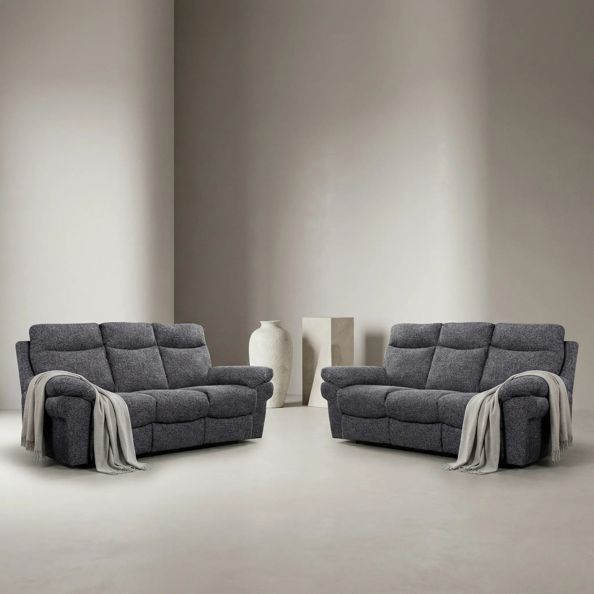Tanya Grey Fabric Electric Recliner 3+3 Seater Sofa Set - Furniture Instore