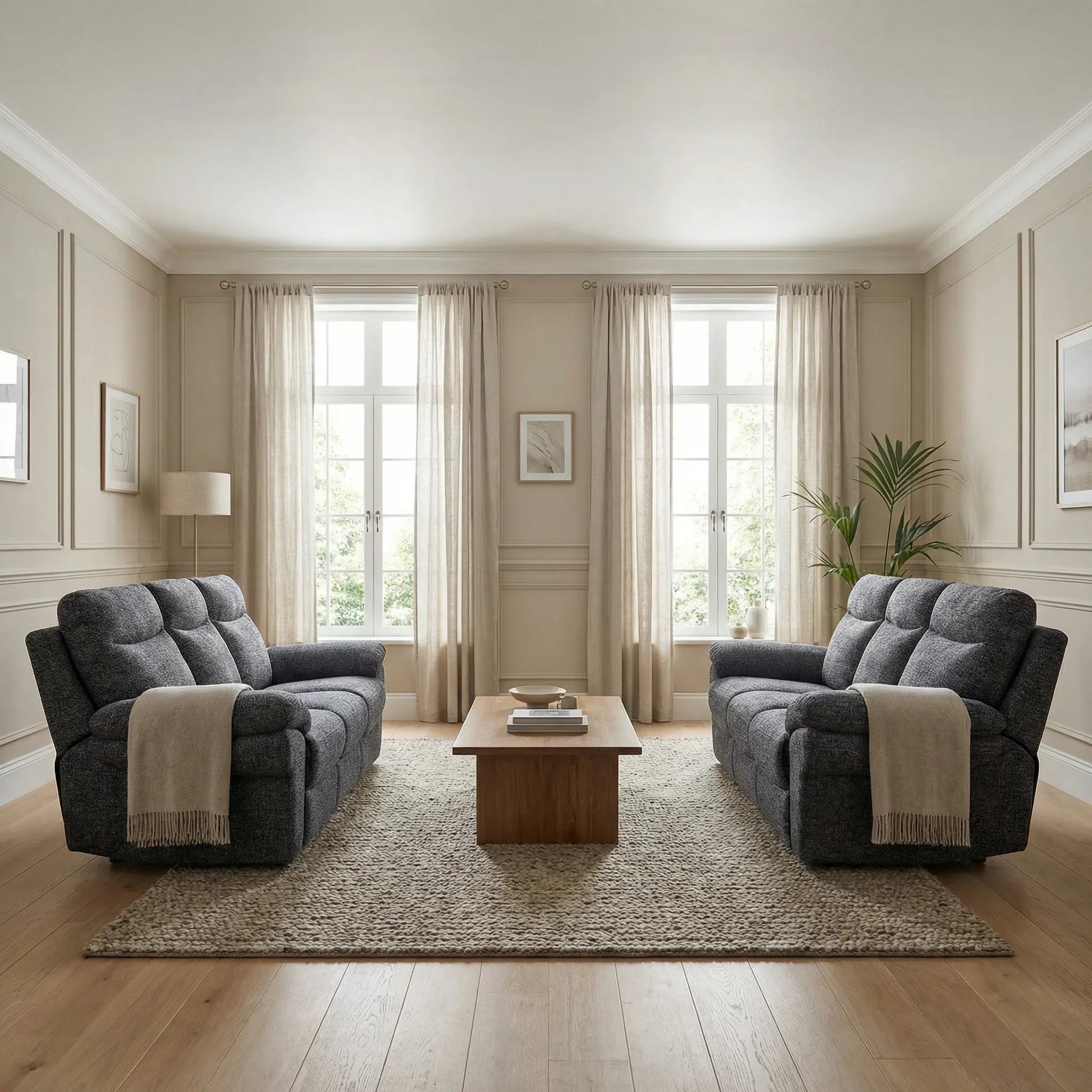 Tanya Grey Fabric Electric Recliner 3+3 Seater Sofa Set - Furniture Instore