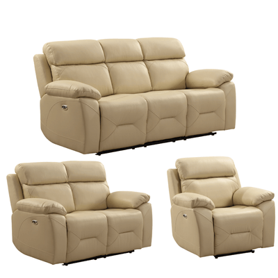 Renato Genuine Leather Cream Electric Power Recliner 3+2+1 Seater Sofa Set