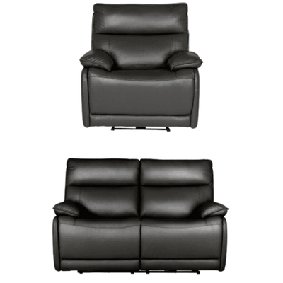 Turin Genuine Grey Leather Electric Power Recliner 2+1 Seater Sofa Set