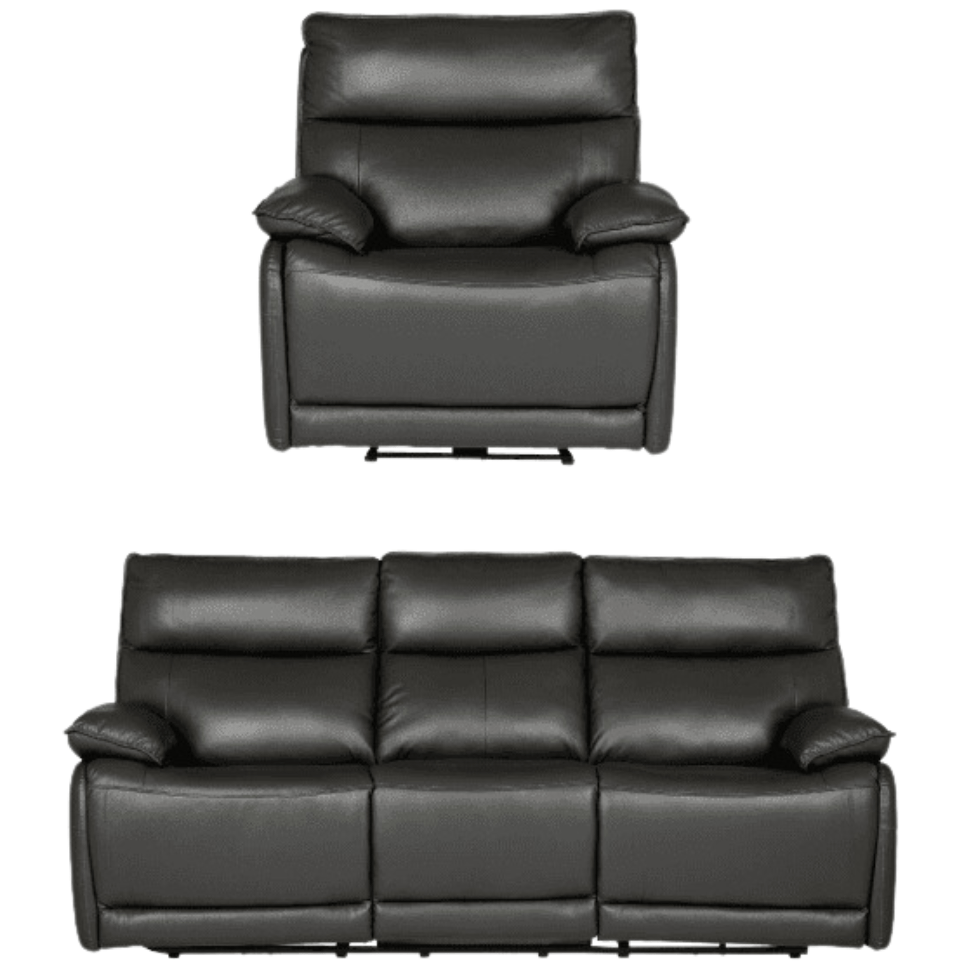 Turin Black leather recliner chair and sofa set on a white background