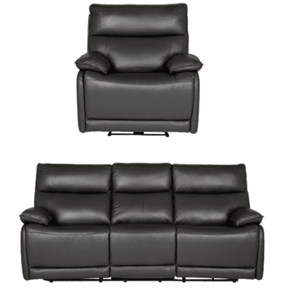 Turin Black leather recliner chair and sofa set on a white background
