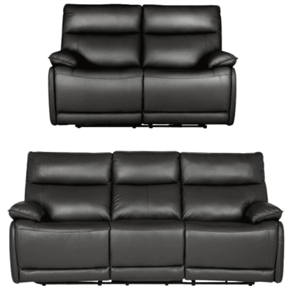 Black leather recliner sofa set on a white background