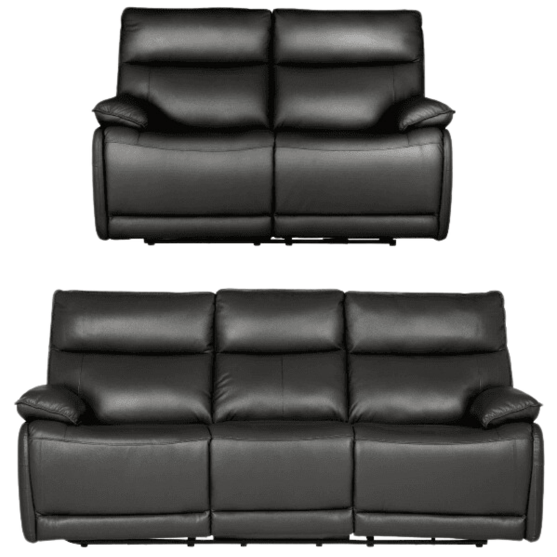 Black leather recliner sofa set on a white background
