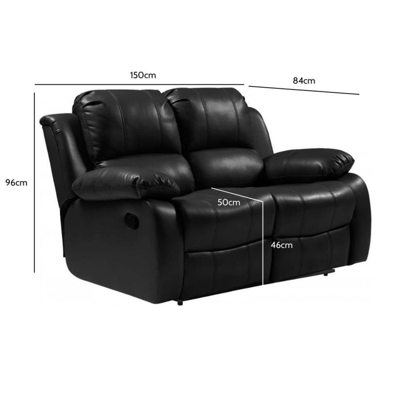 Valencia Black Leather 2 Seater Manual Recliner Sofa - Furniture Instore