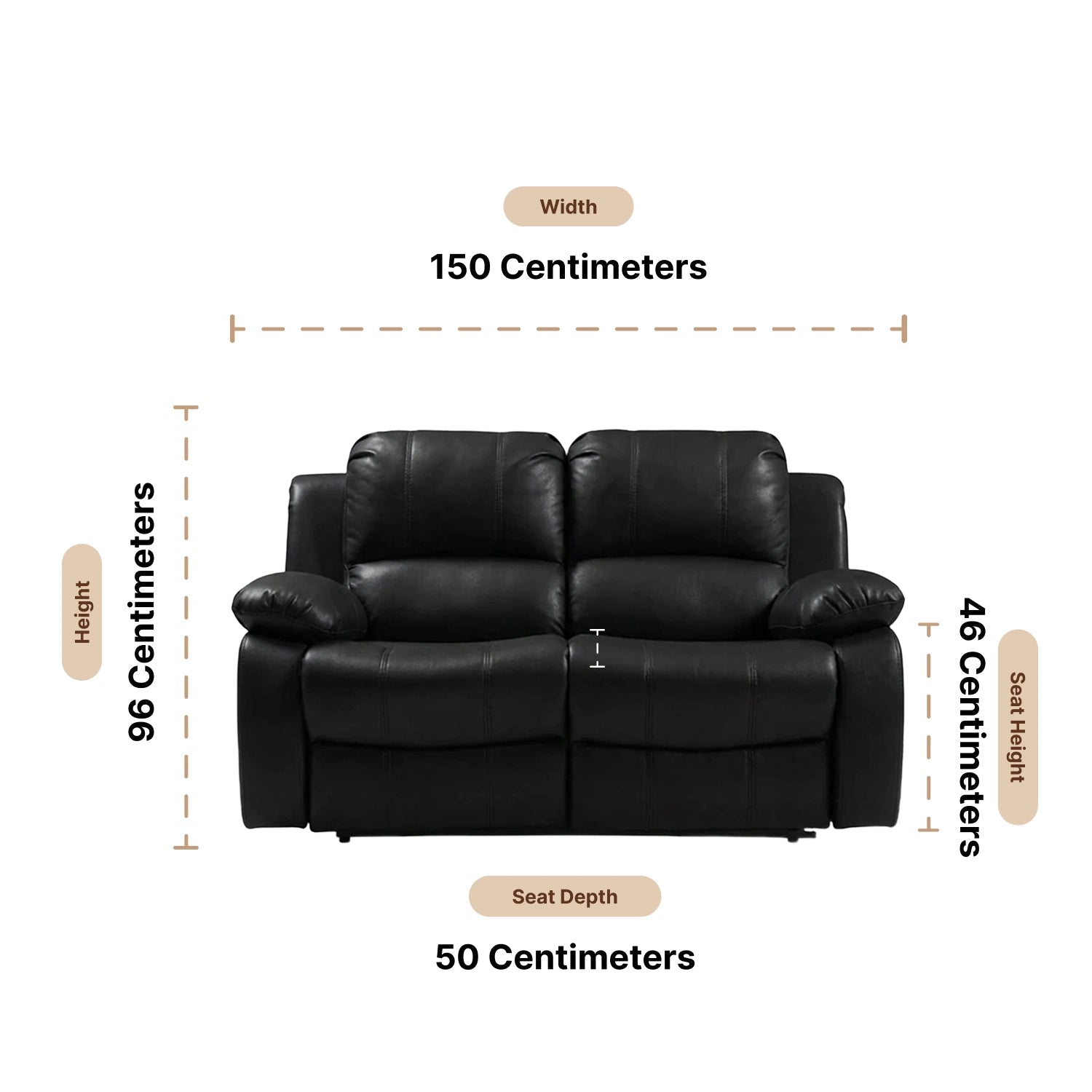 Valencia Black Leather 2 Seater Manual Recliner Sofa - Furniture Instore