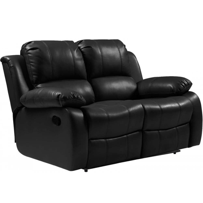 Valencia Black Leather 2 Seater Manual Recliner Sofa - Furniture Instore