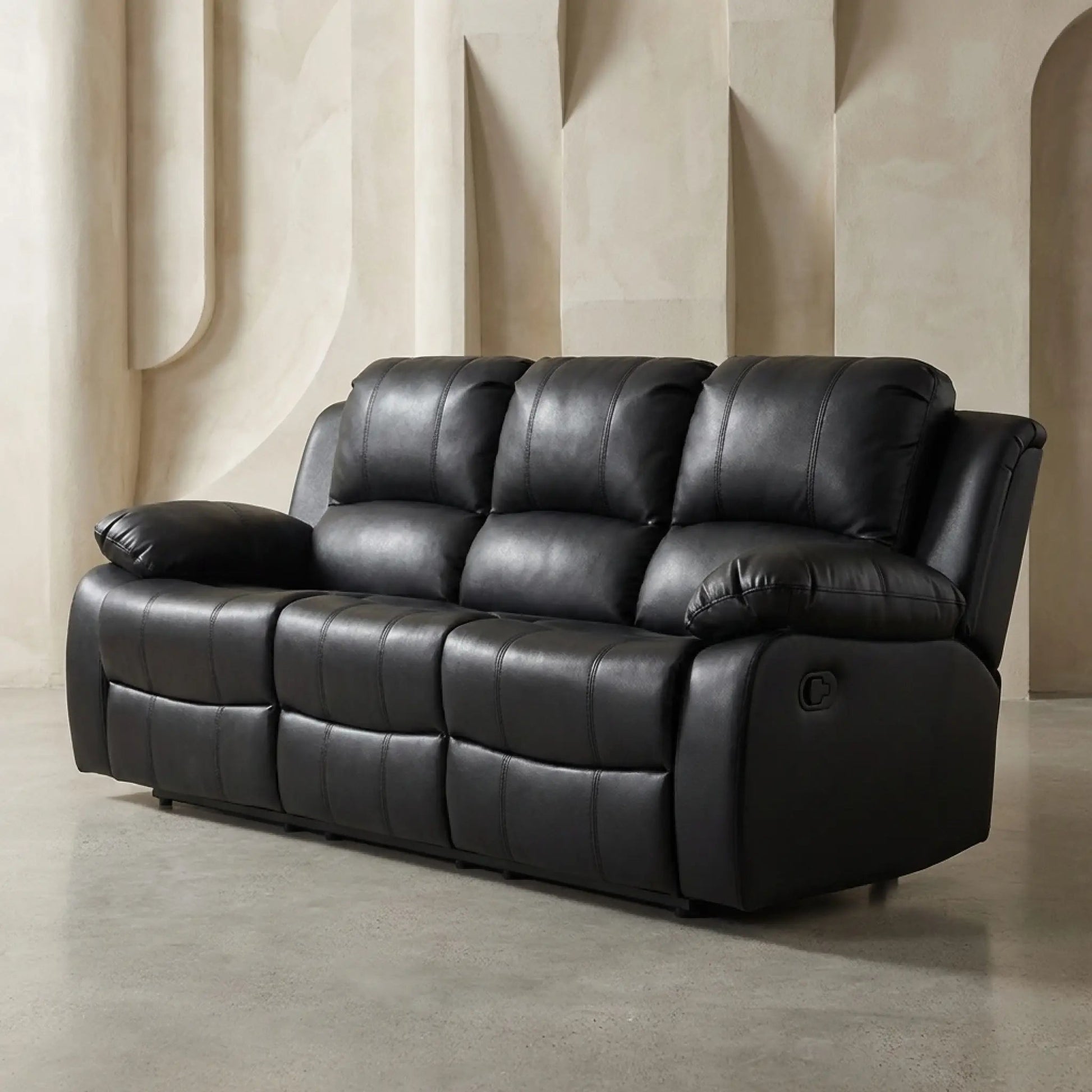 Valencia Black Leather 3 Seater