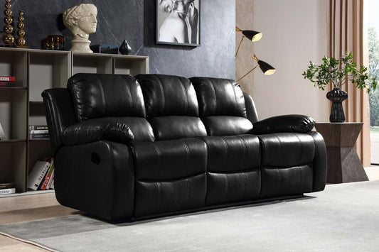 Valencia Black Leather 3 Seater Manual Recliner Sofa - Furniture Instore