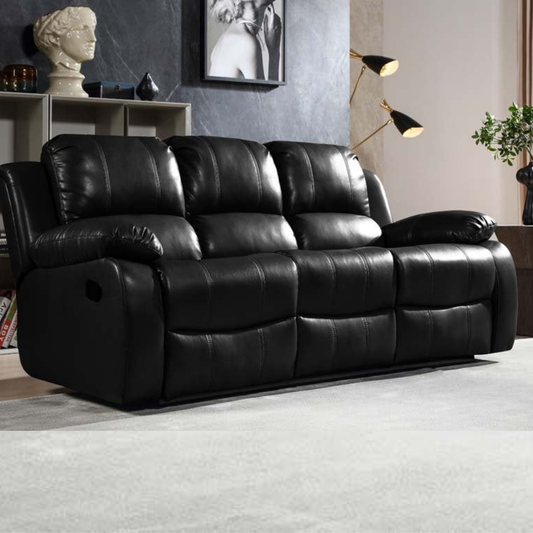 Valencia Black Leather Manual Recliner 3+2+1 Seater Sofa Set