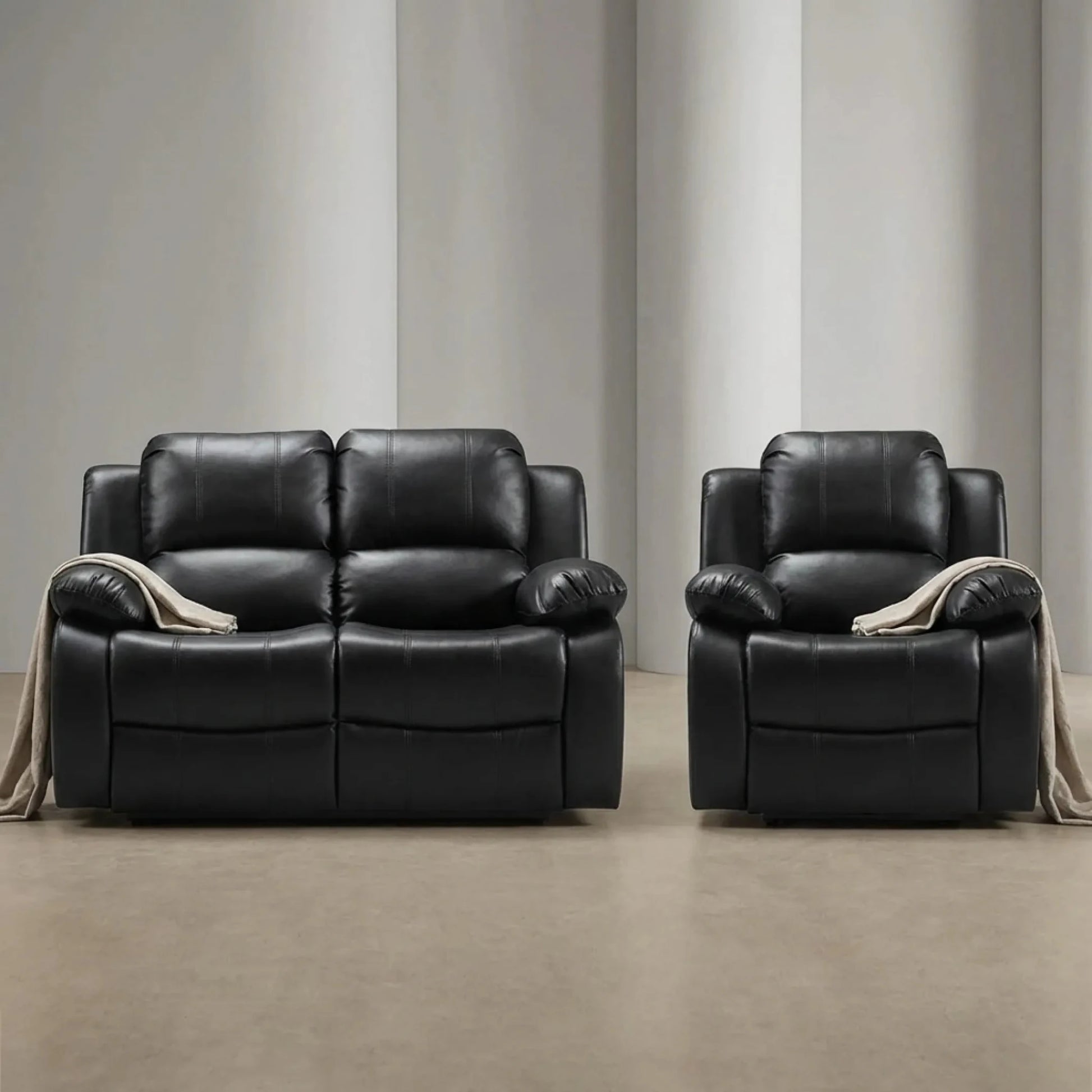 Valencia Black Leather Electric Recliner 2+1 Seater Sofa - Furniture Instore