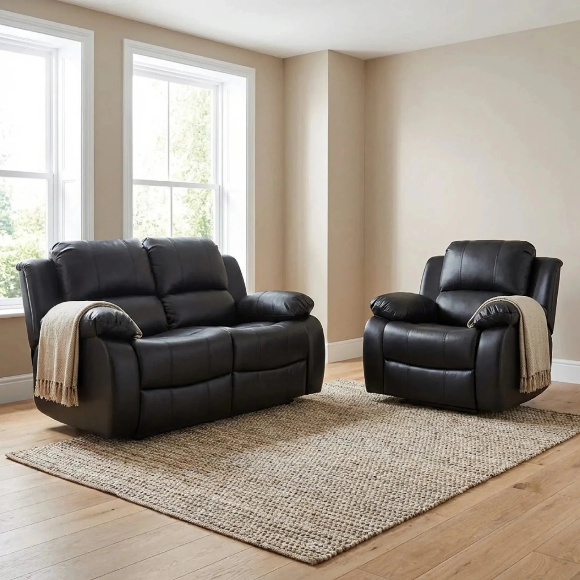 Valencia Black Leather Electric Recliner 2+1 Seater Sofa - Furniture Instore