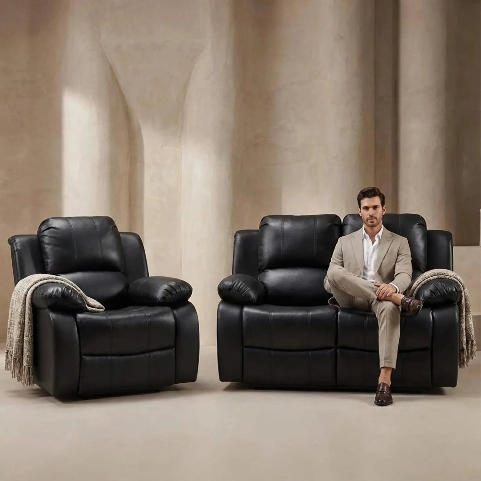 Valencia Black Leather Electric Recliner 2+1 Seater Sofa - Furniture Instore