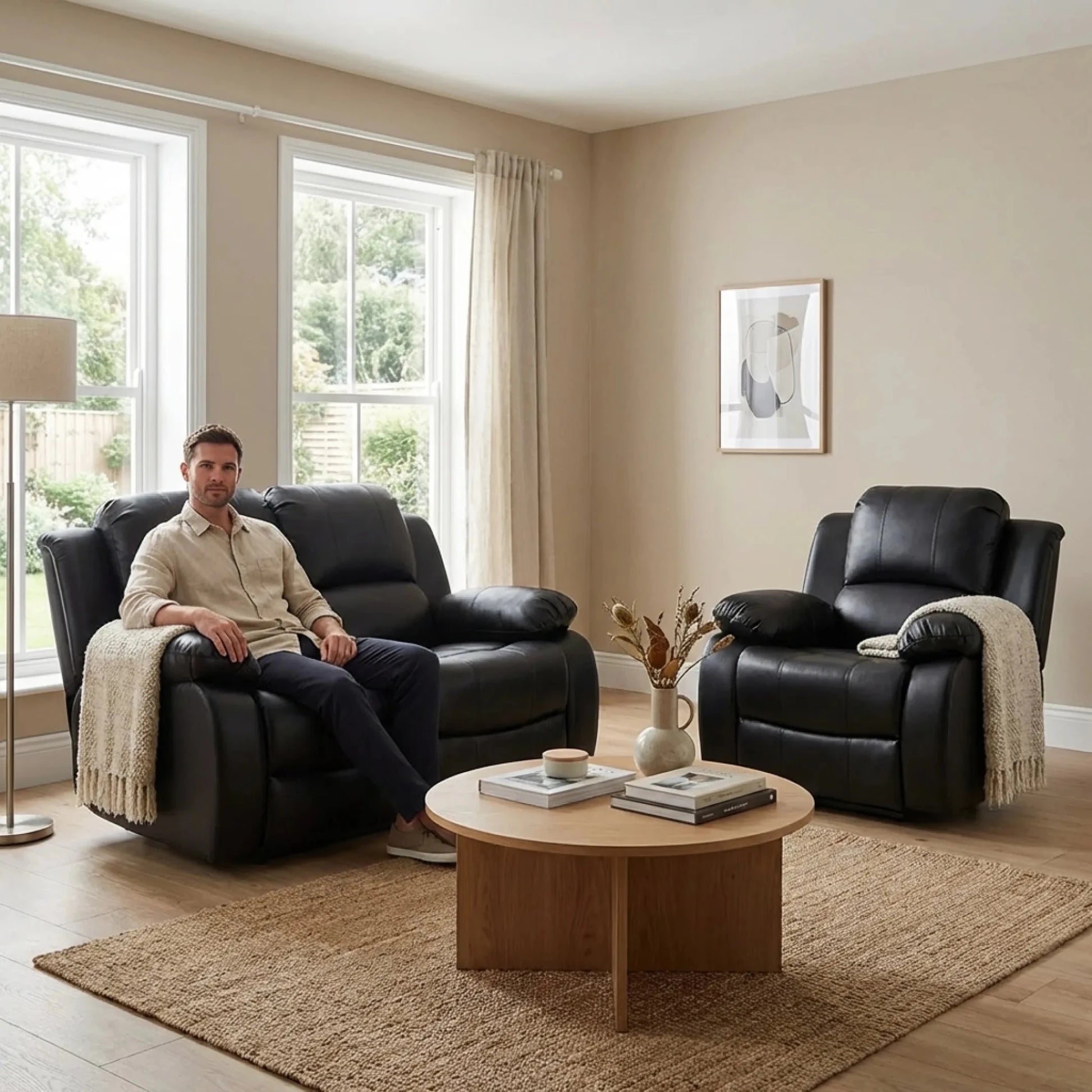 Valencia Black Leather Electric Recliner 2+1 Seater Sofa - Furniture Instore