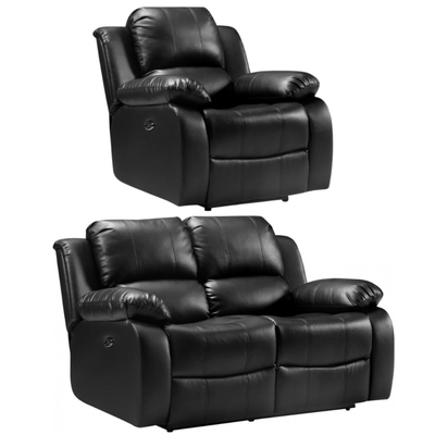 Valencia Black Leather Electric Recliner 2+1 Seater Sofa Set