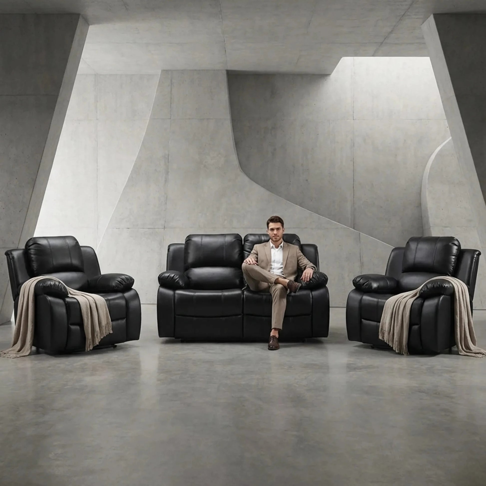 Valencia Black Leather Electric Recliner 2+1+1 Seater Sofa - Furniture Instore