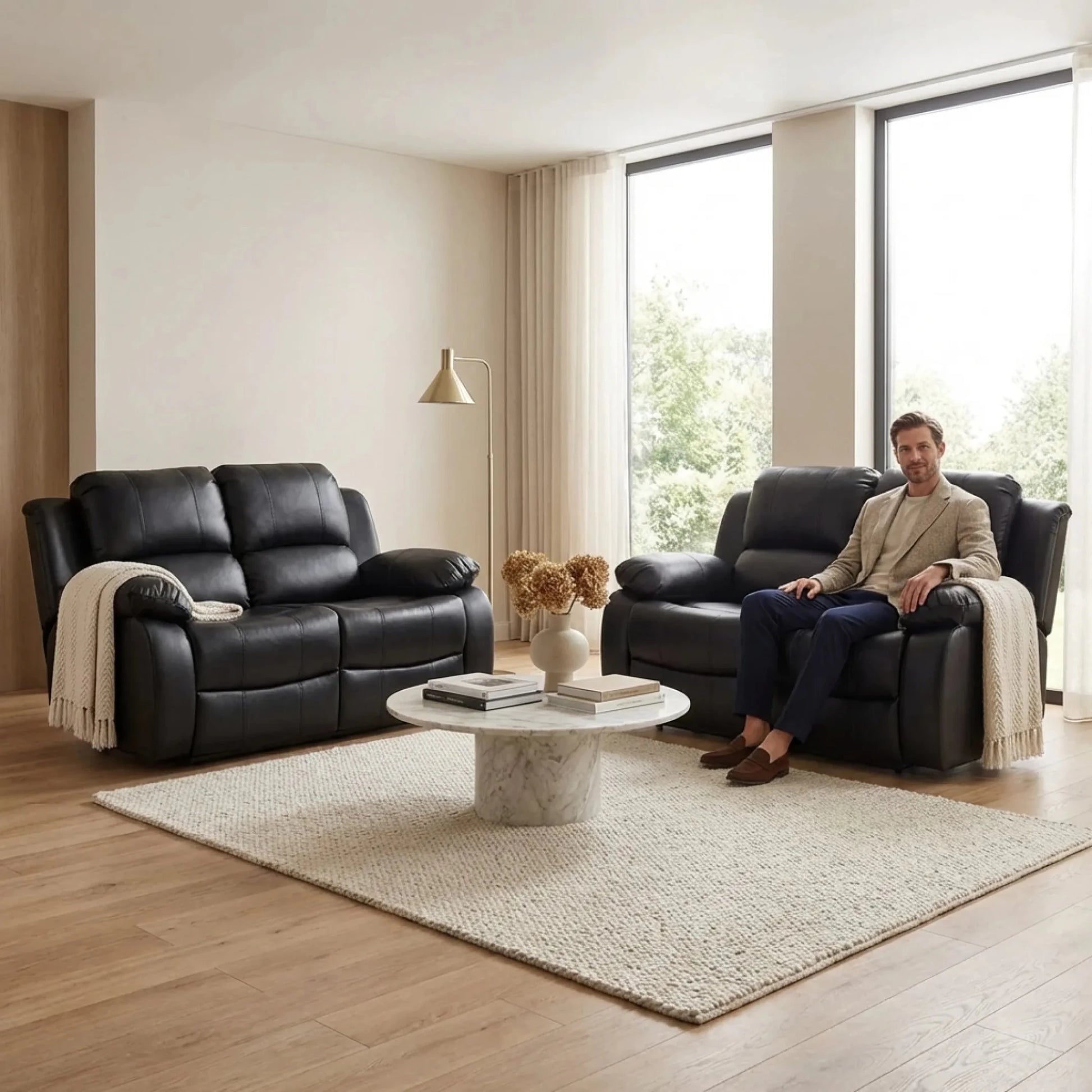 Valencia Black Leather Electric Recliner 2+2 Seater Sofa - Furniture Instore