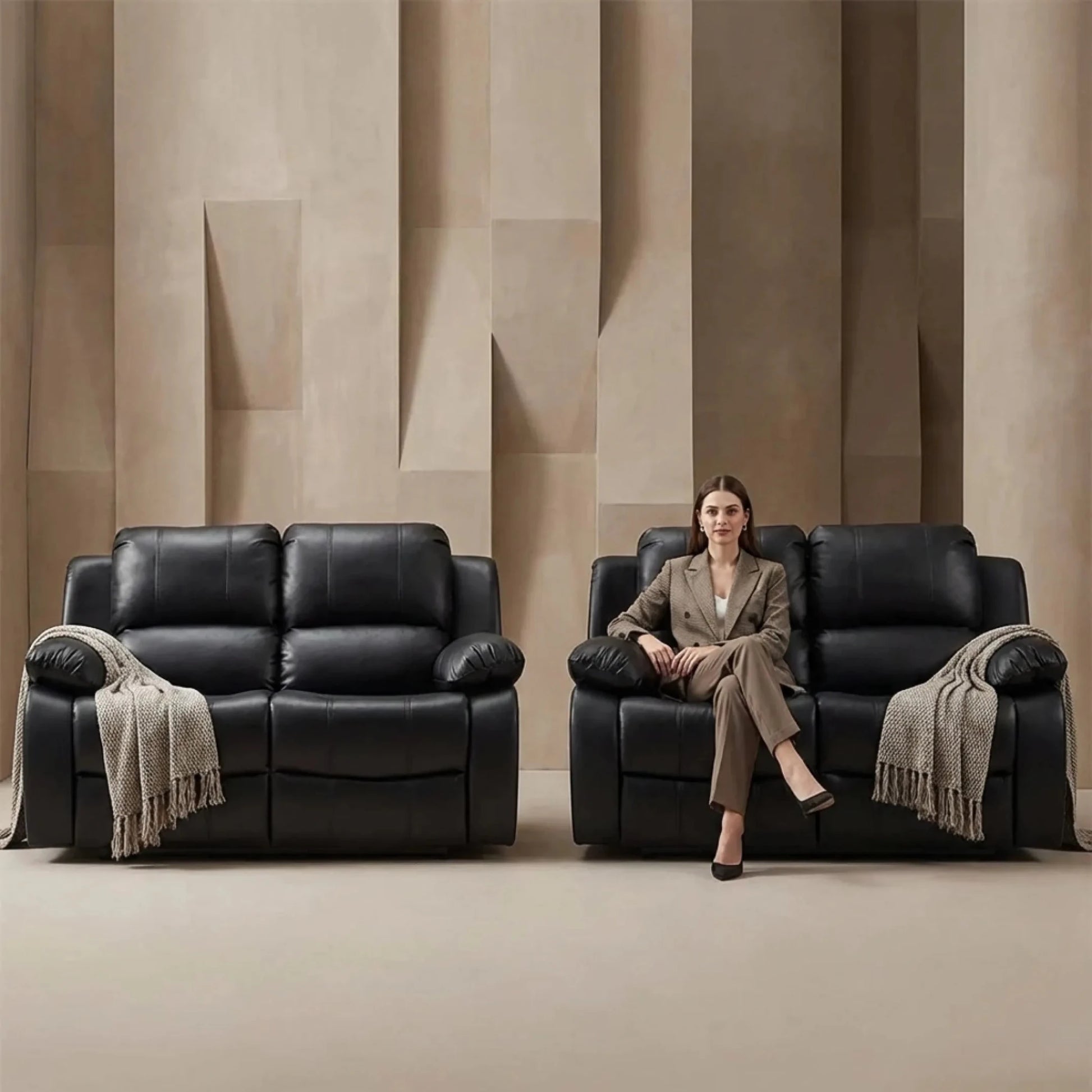 Valencia Black Leather Electric Recliner 2+2 Seater Sofa - Furniture Instore
