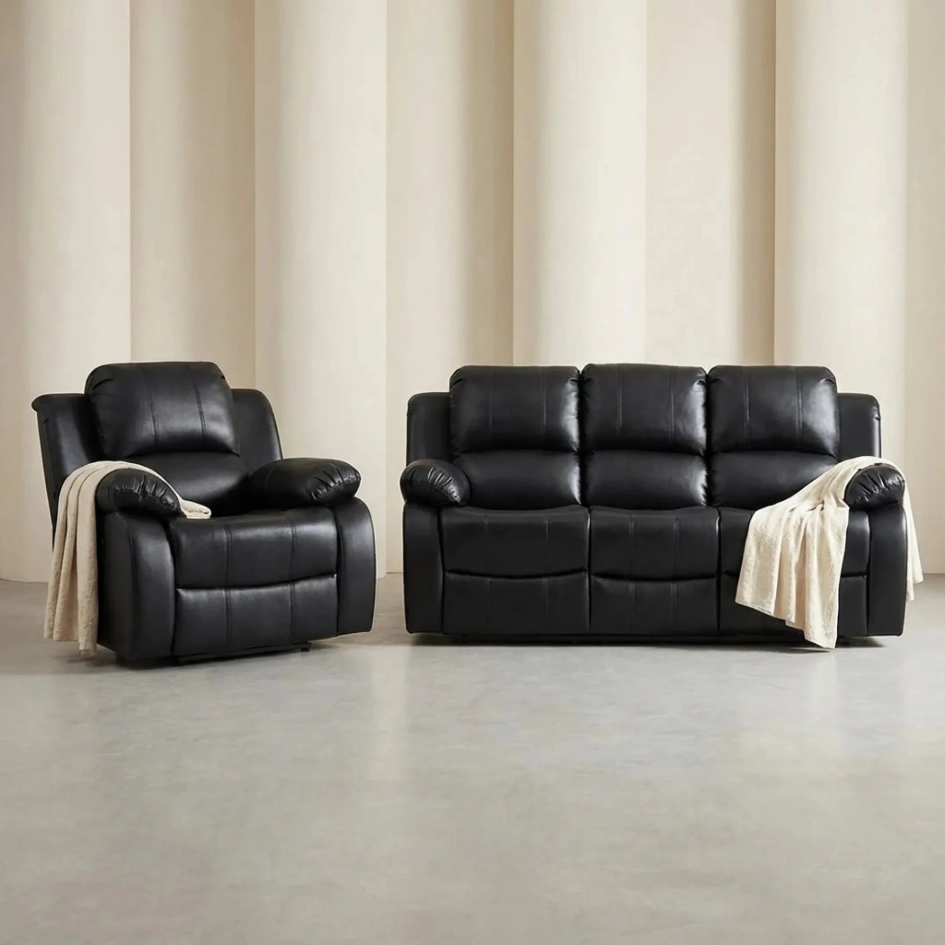 Valencia Black Leather Electric Recliner 3+1 Seater Sofa - Furniture Instore