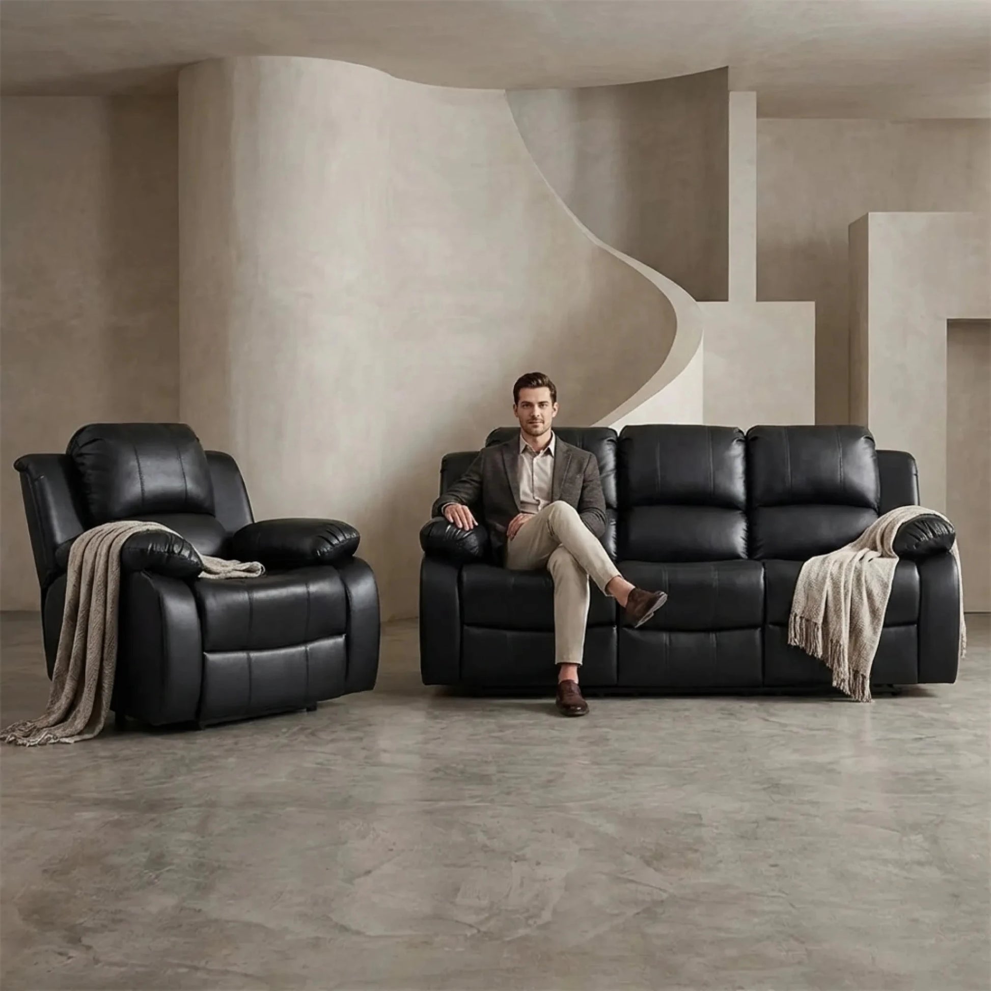 Valencia Black Leather Electric Recliner 3+1 Seater Sofa - Furniture Instore