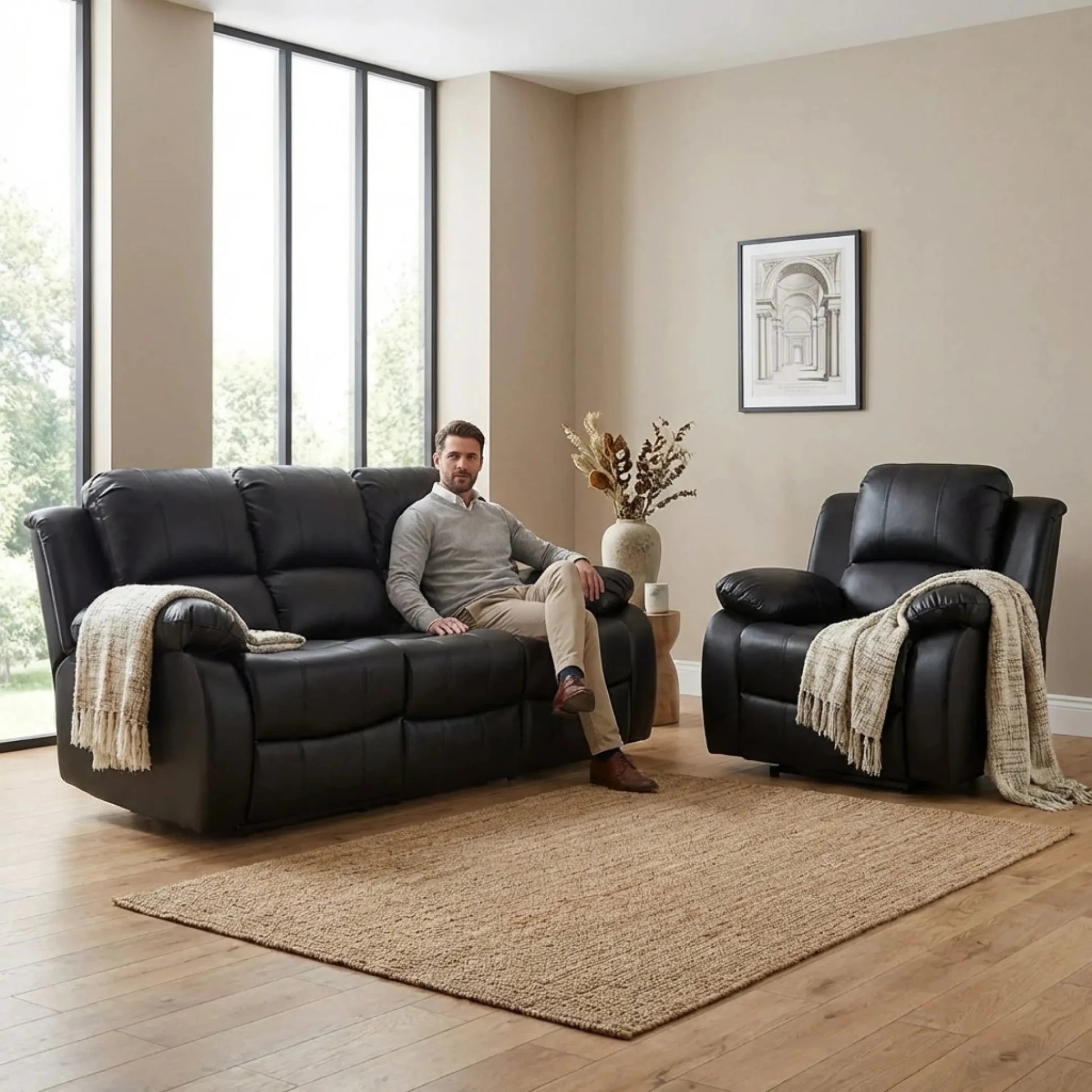 Valencia Black Leather Electric Recliner 3+1 Seater Sofa - Furniture Instore