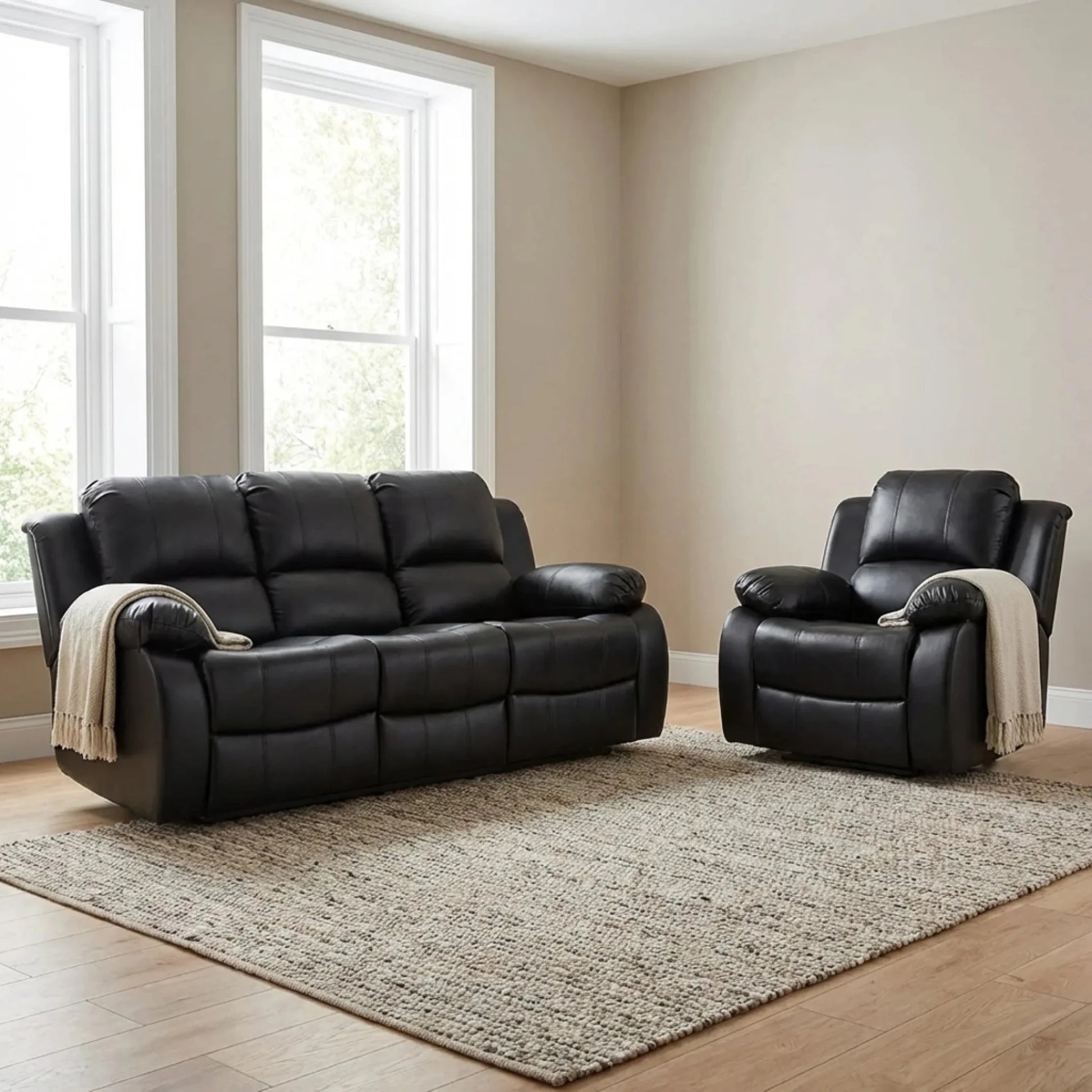 Valencia Black Leather Electric Recliner 3+1 Seater Sofa - Furniture Instore