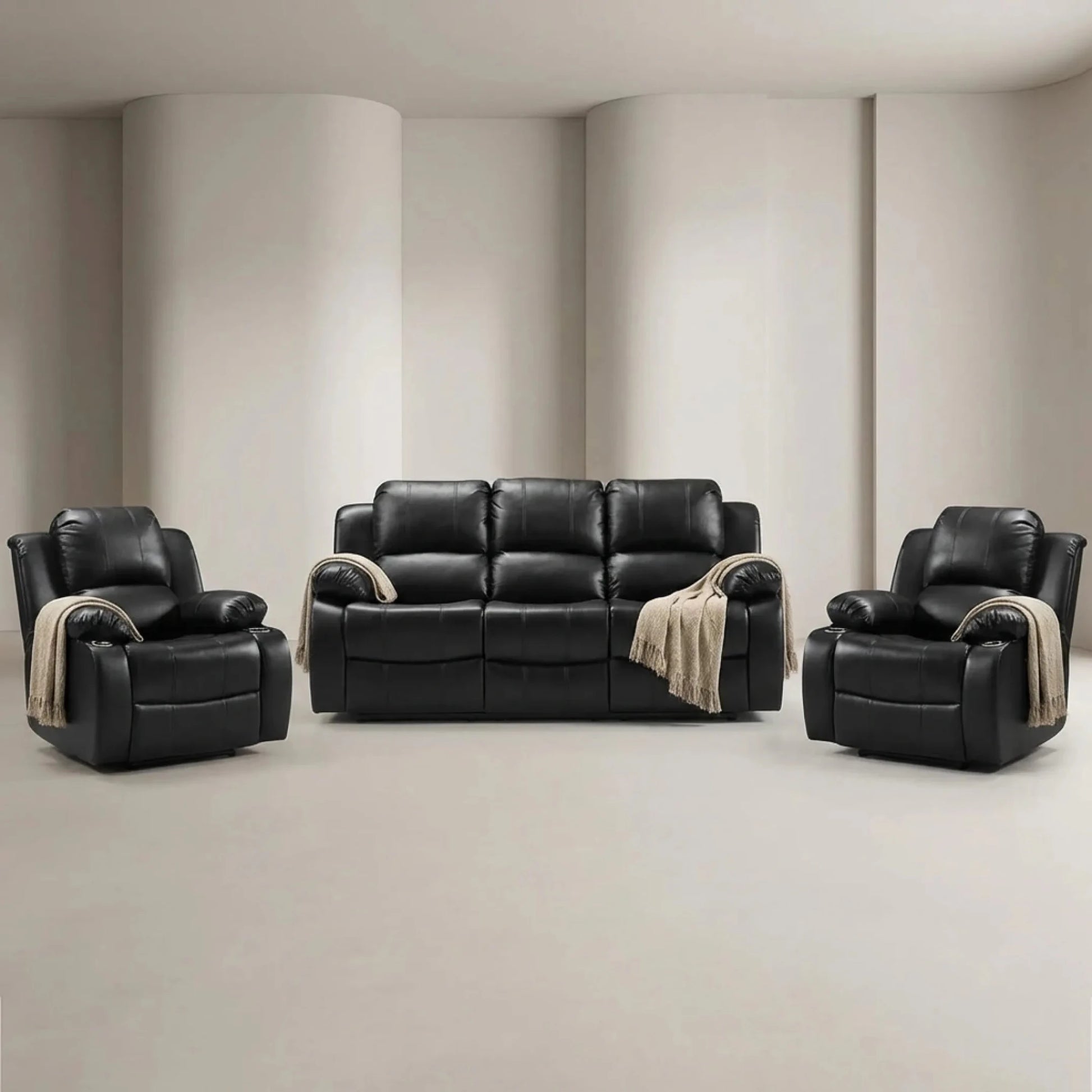 Valencia Black Leather Electric Recliner 3+1+1 Seater Sofa - Furniture Instore