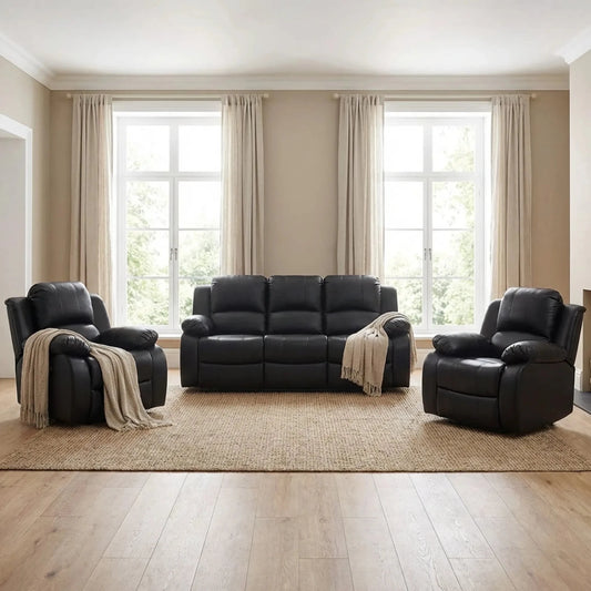 Valencia Black Leather Electric Recliner 3+1+1 Seater Sofa - Furniture Instore