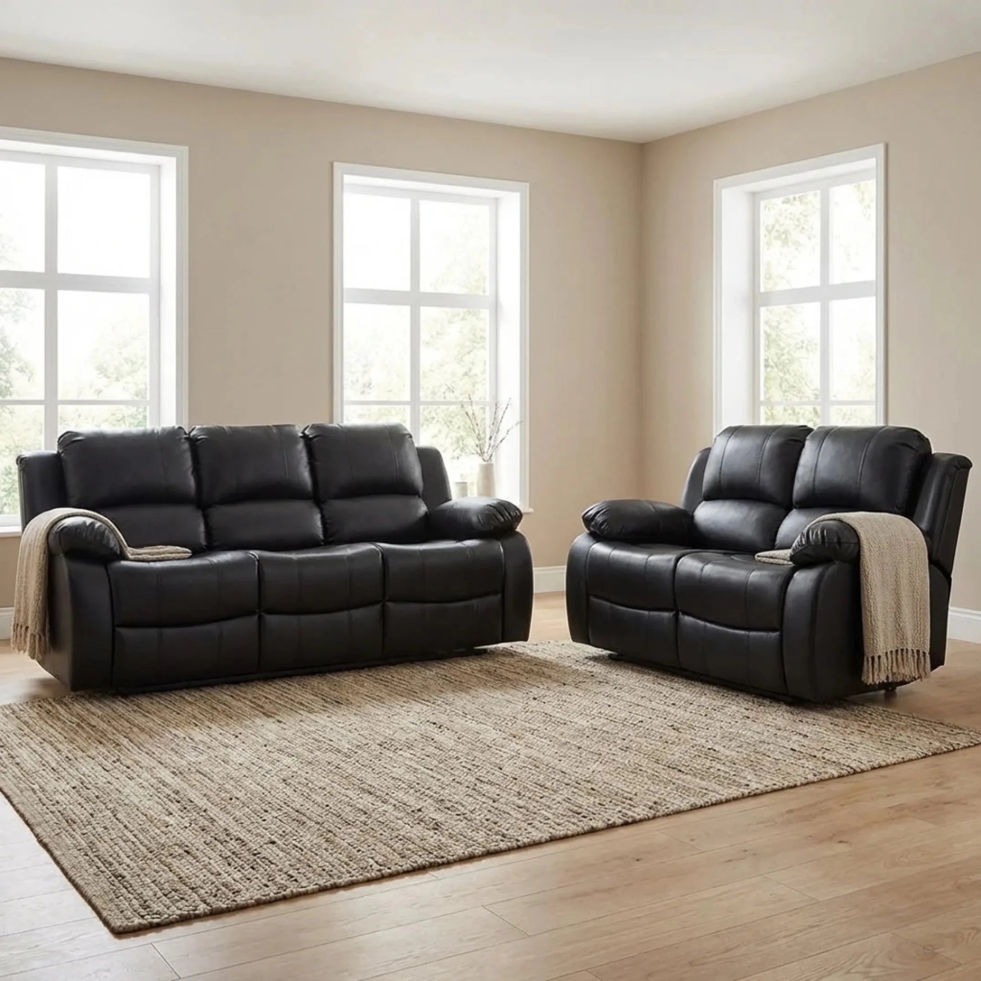 Valencia Black Leather Electric Recliner 3+2 Seater Sofa - Furniture Instore