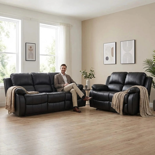Valencia Black Leather Electric Recliner 3+2 Seater Sofa - Furniture Instore