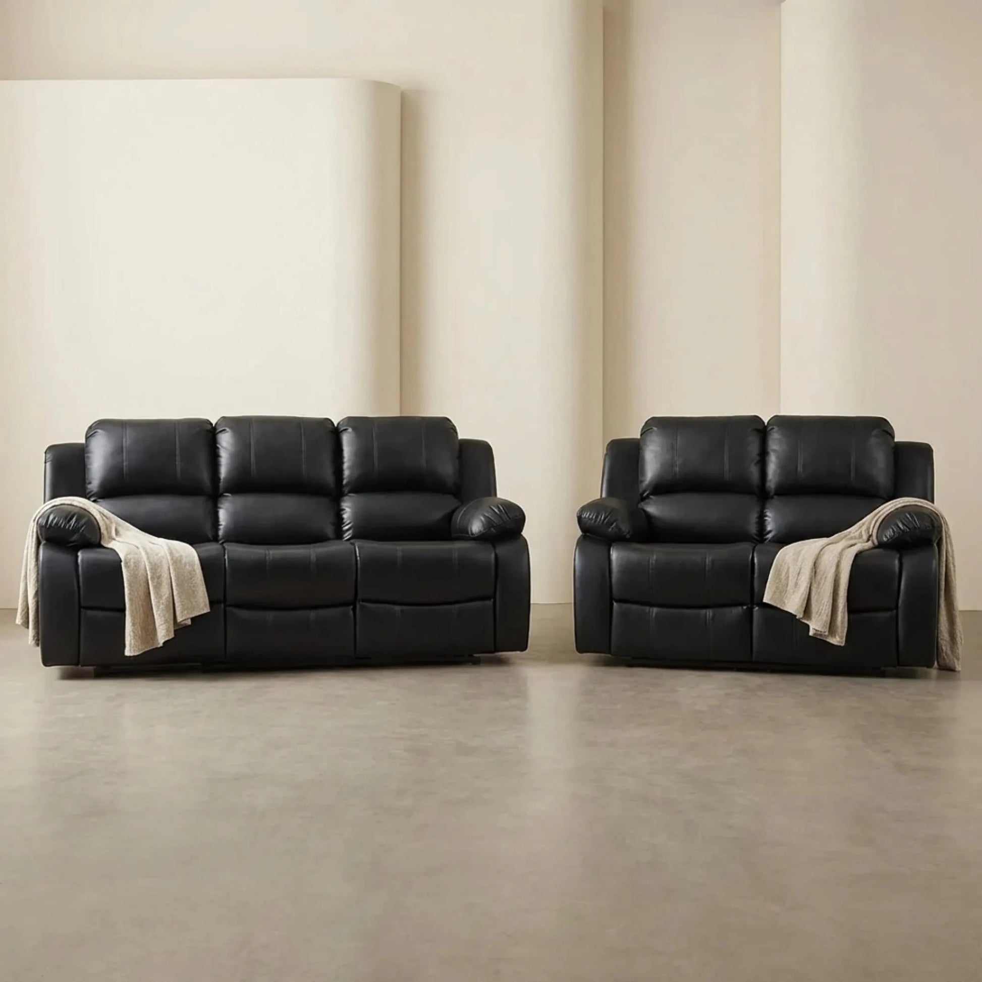 Valencia Black Leather Electric Recliner 3+2 Seater Sofa - Furniture Instore