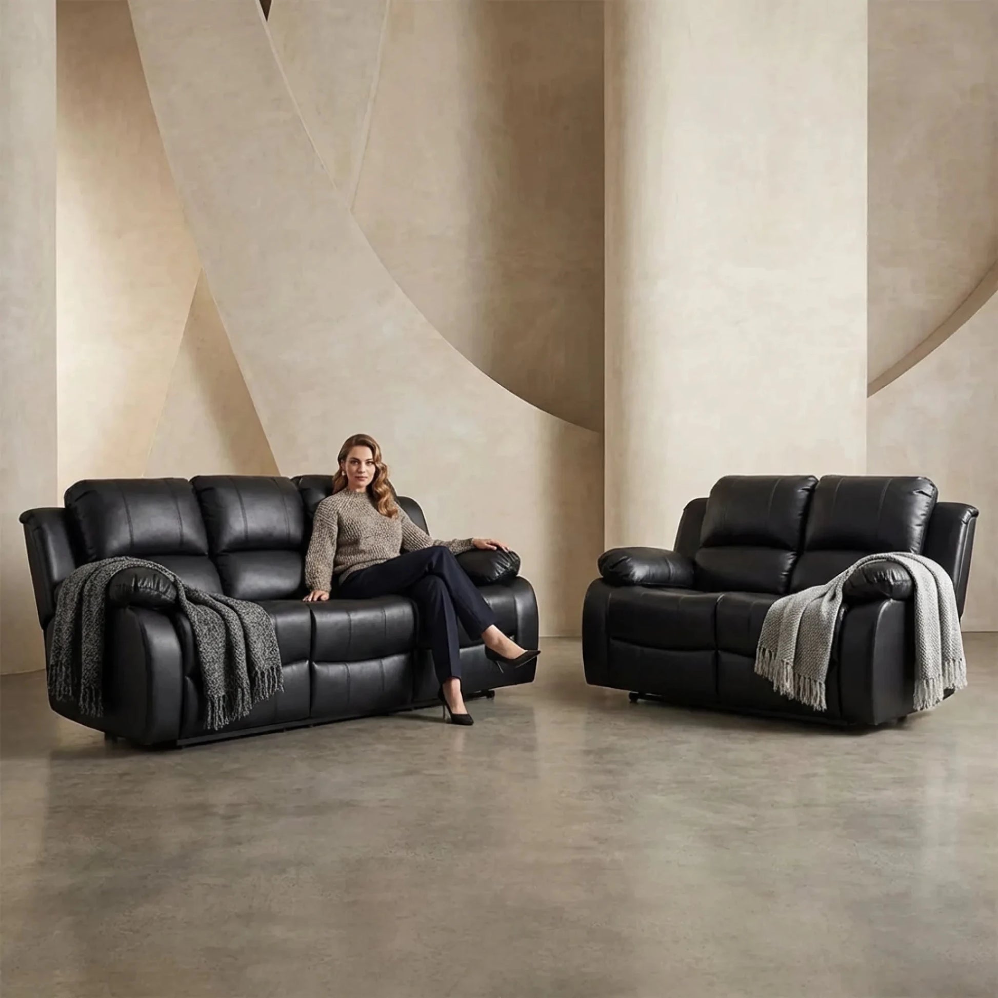 Valencia Black Leather Electric Recliner 3+2 Seater Sofa - Furniture Instore
