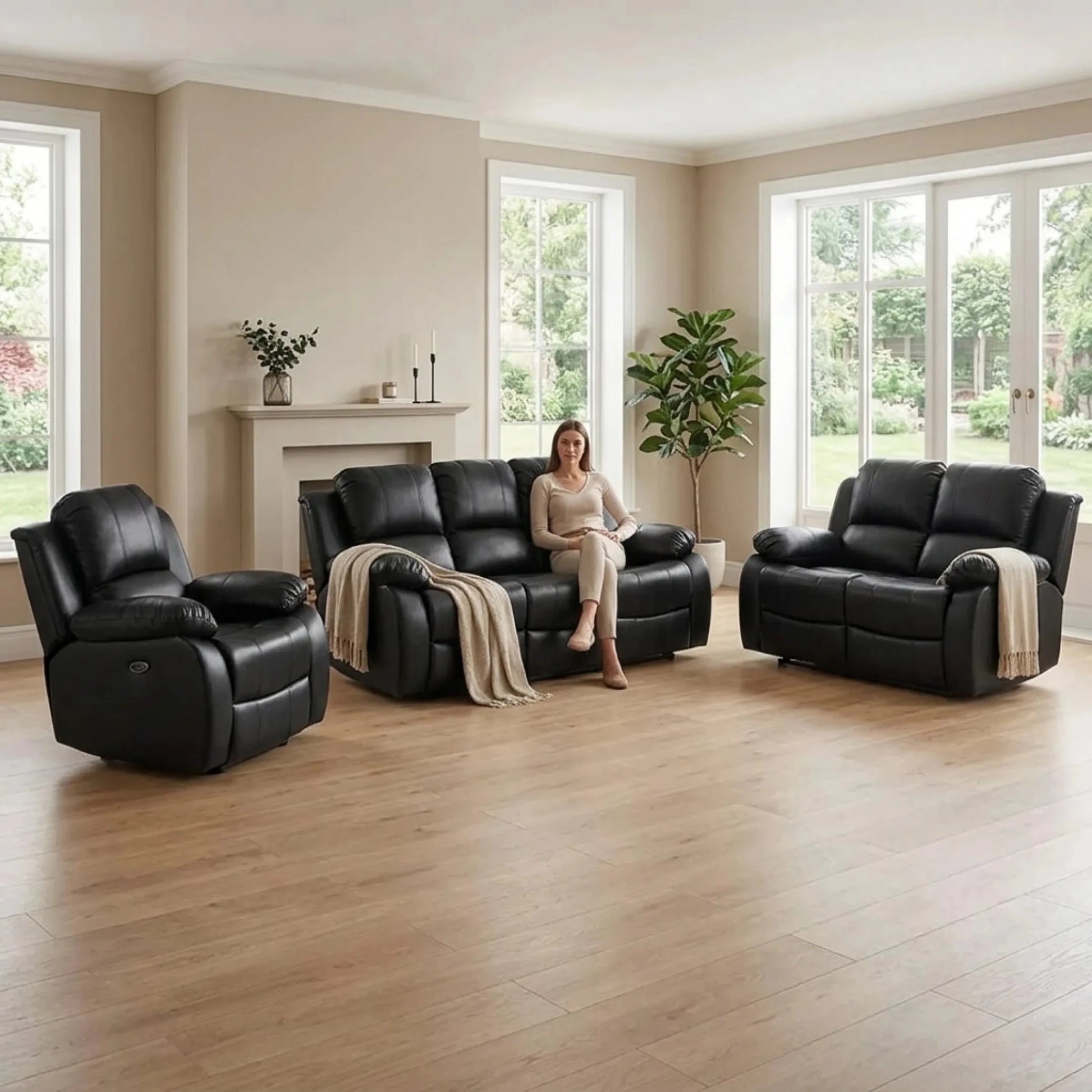 Valencia Black Leather Electric Recliner 3+2+1 Seater Sofa - Furniture Instore