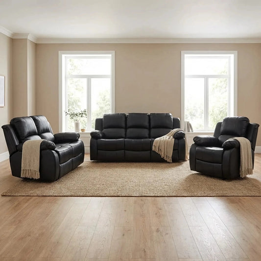 Valencia Black Leather Electric Recliner 3+2+1 Seater Sofa - Furniture Instore