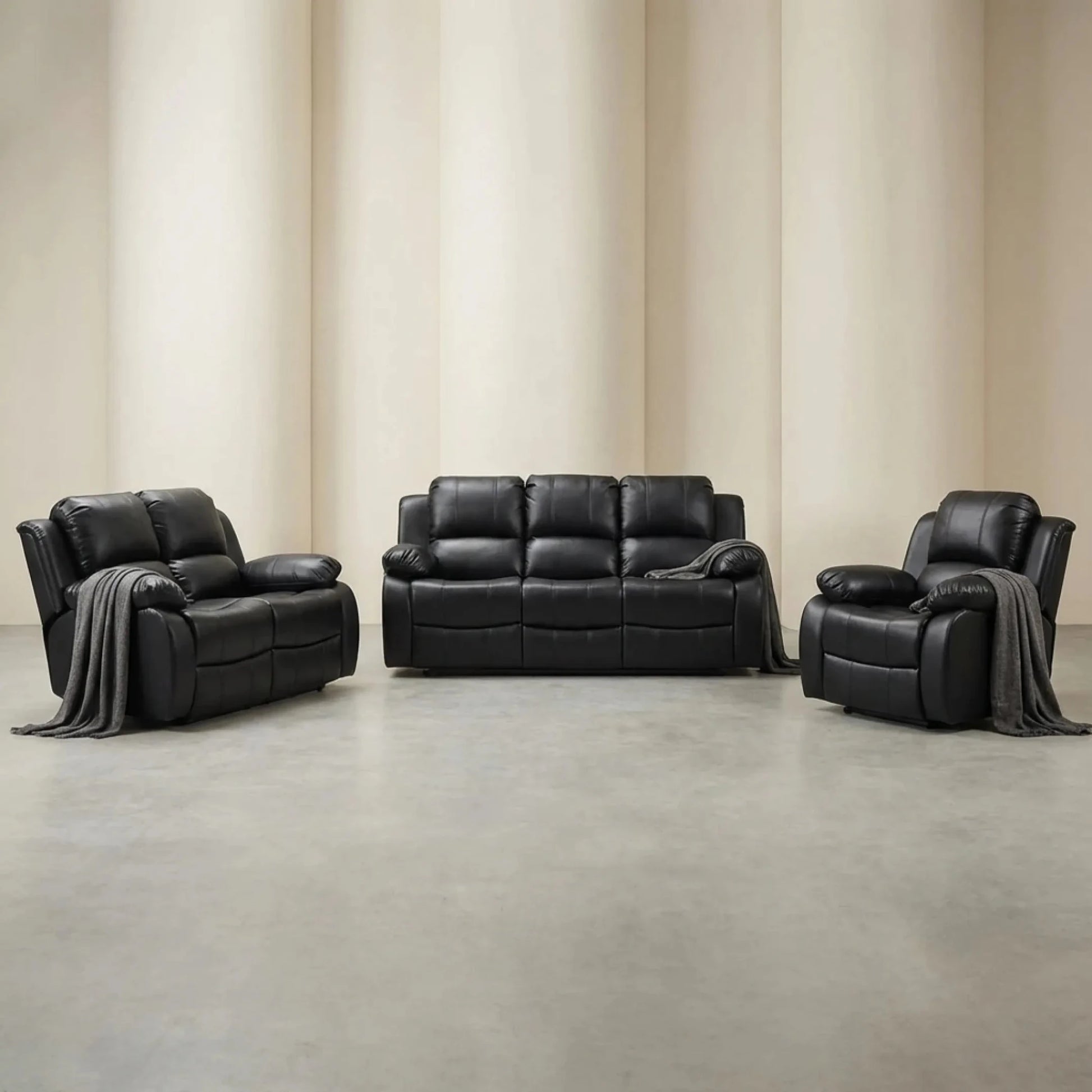 Valencia Black Leather Electric Recliner 3+2+1 Seater Sofa - Furniture Instore
