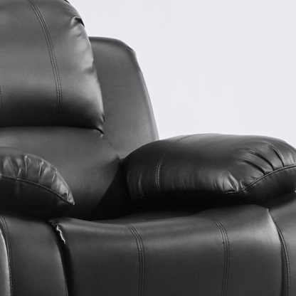 Close-up of a black leather recliner chair