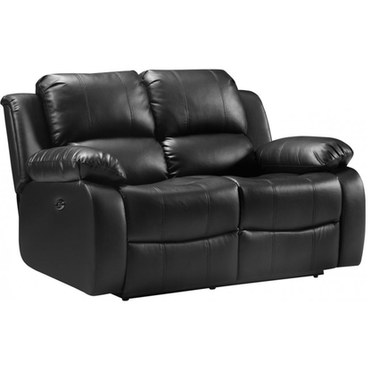 Black leather reclining sofa on a white background