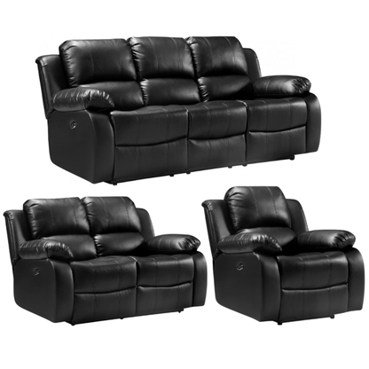 Black leather reclining sofa set on a white background