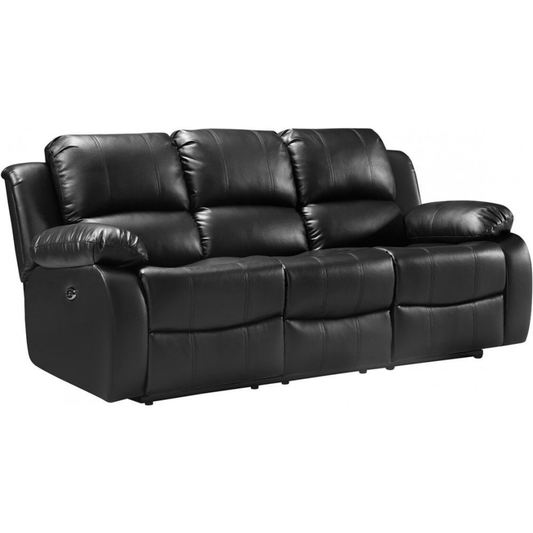 Black leather reclining sofa on a white background
